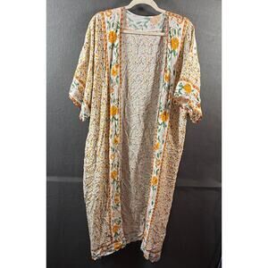 women kimono xl yellow boho western festival fairy cottagecore prairie floral